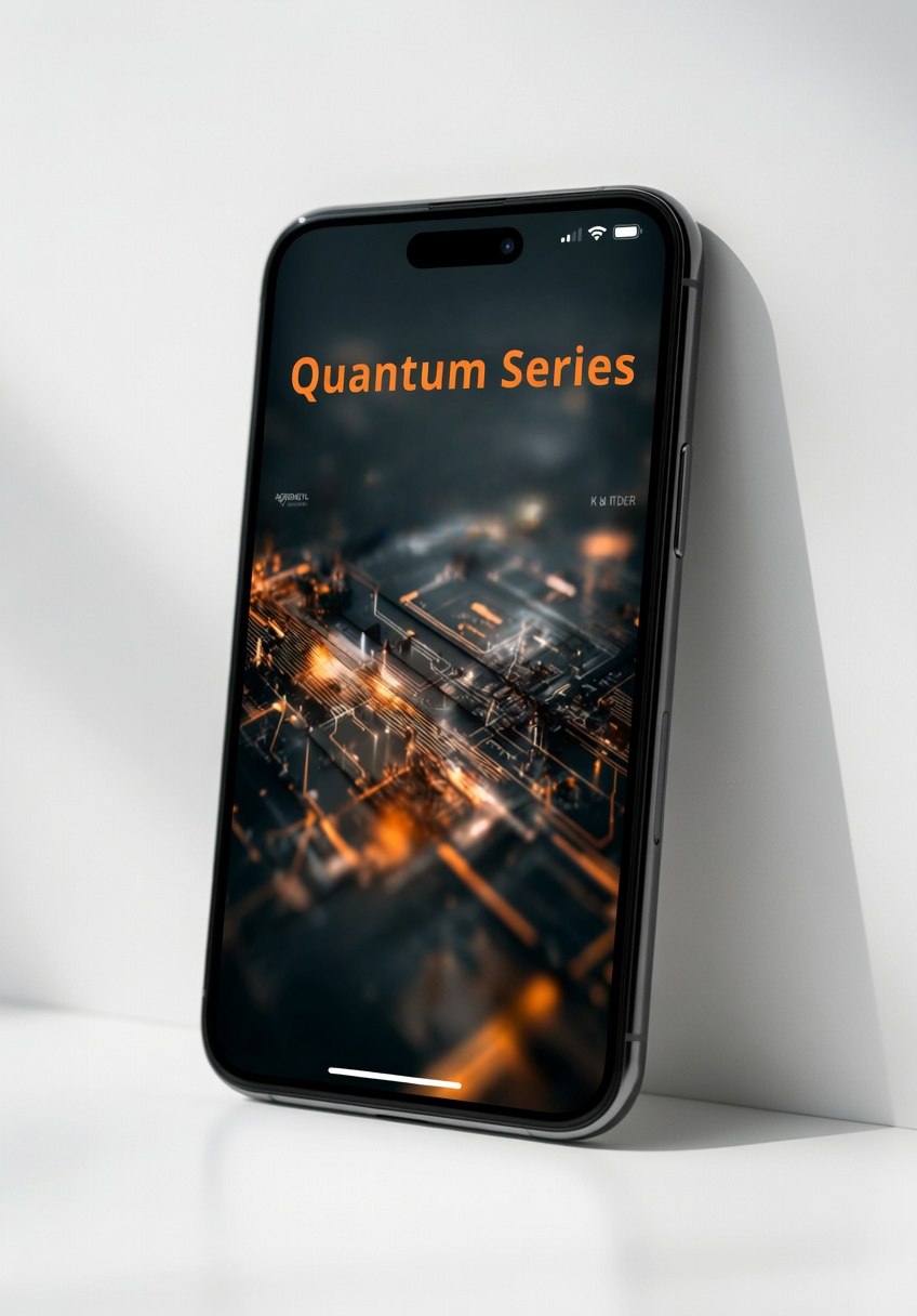 Smartphone displaying 'Quantum Series' on a white background