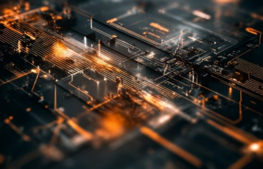 Close-up of a circuit board with intricate wiring and components.