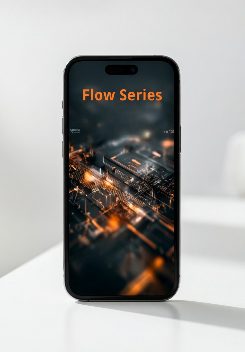 Smartphone displaying 'Flow Series' on a white background