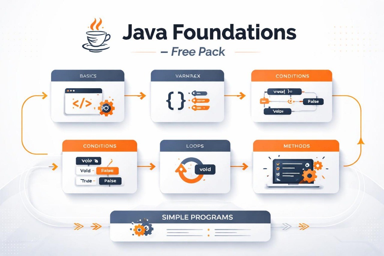 Java Foundations Free Pack with educational icons and text on a white background