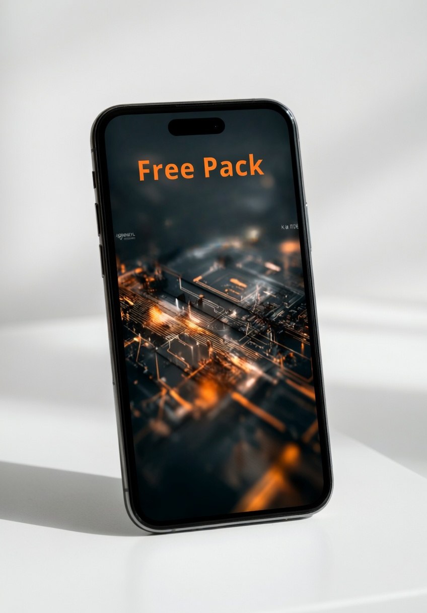 Smartphone displaying 'Free Pack' on a white background