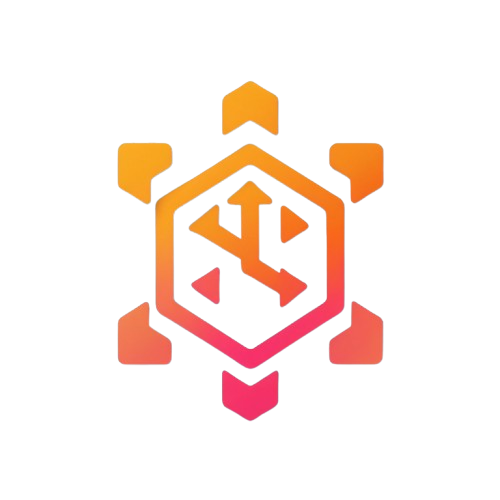 Gradient logo with orange, red, and pink colors on a white background