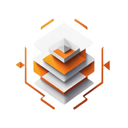 Geometric 3D design with orange and white shapes on a white background