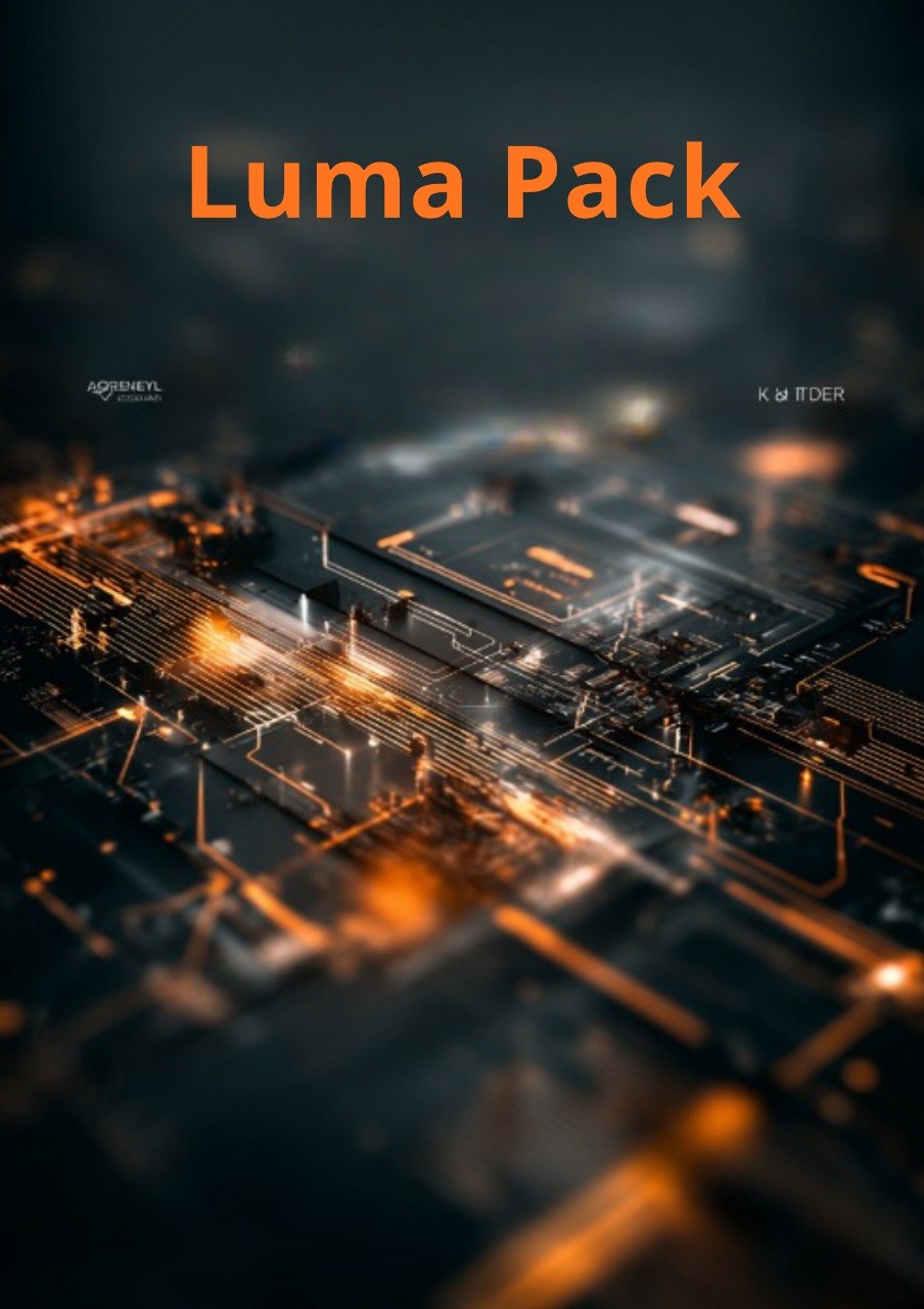Close-up of a circuit board with glowing elements and 'Luma Pack' text.