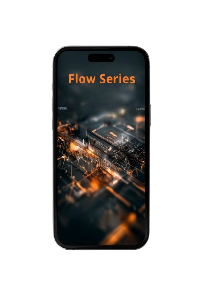 Smartphone displaying 'Flow Series' on a dark background