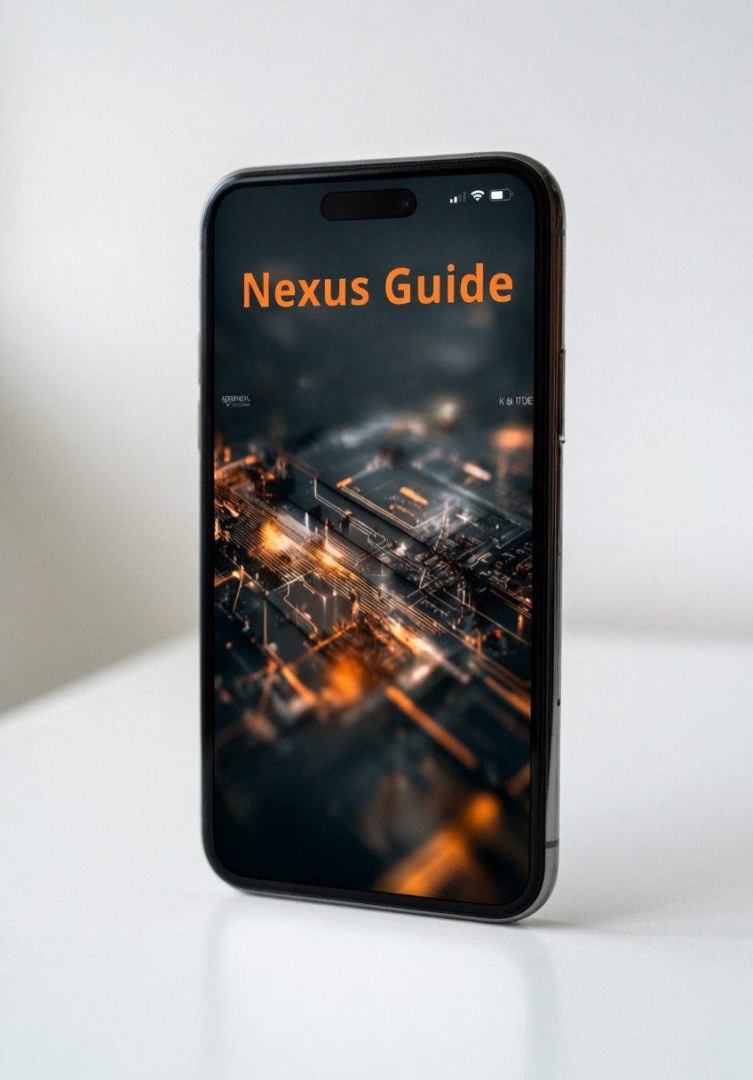 Smartphone displaying 'Nexus Guide' on a white background