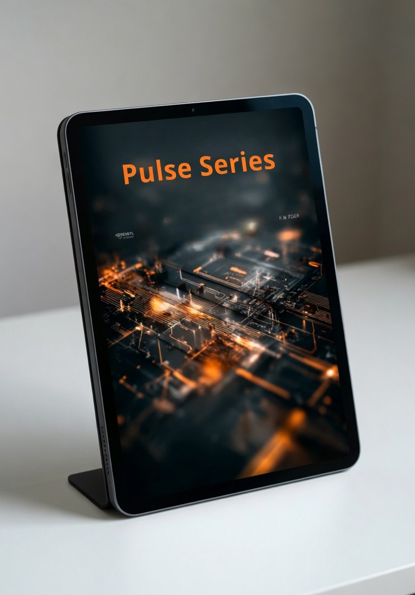 Tablet displaying 'Pulse Series' on a stand with a dark background