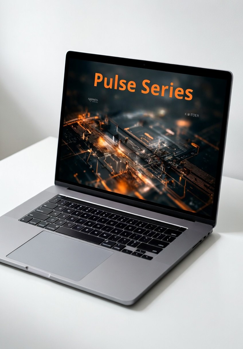 Laptop with 'Pulse Series' on screen displaying technical graphics