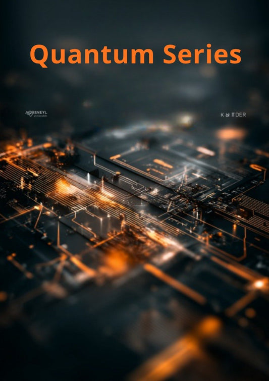 Close-up of a futuristic circuit board with 'Quantum Series' text in orange.