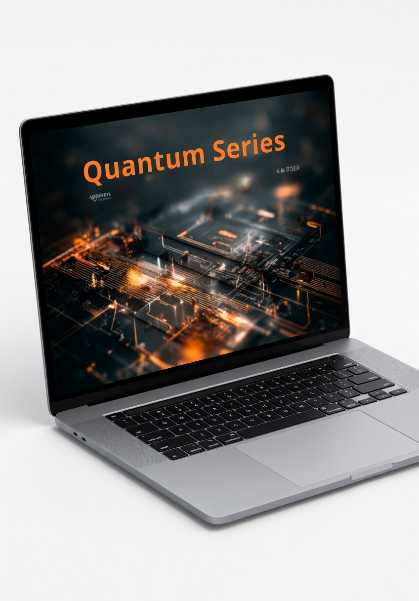 Laptop with 'Quantum Series' on the screen on a white background