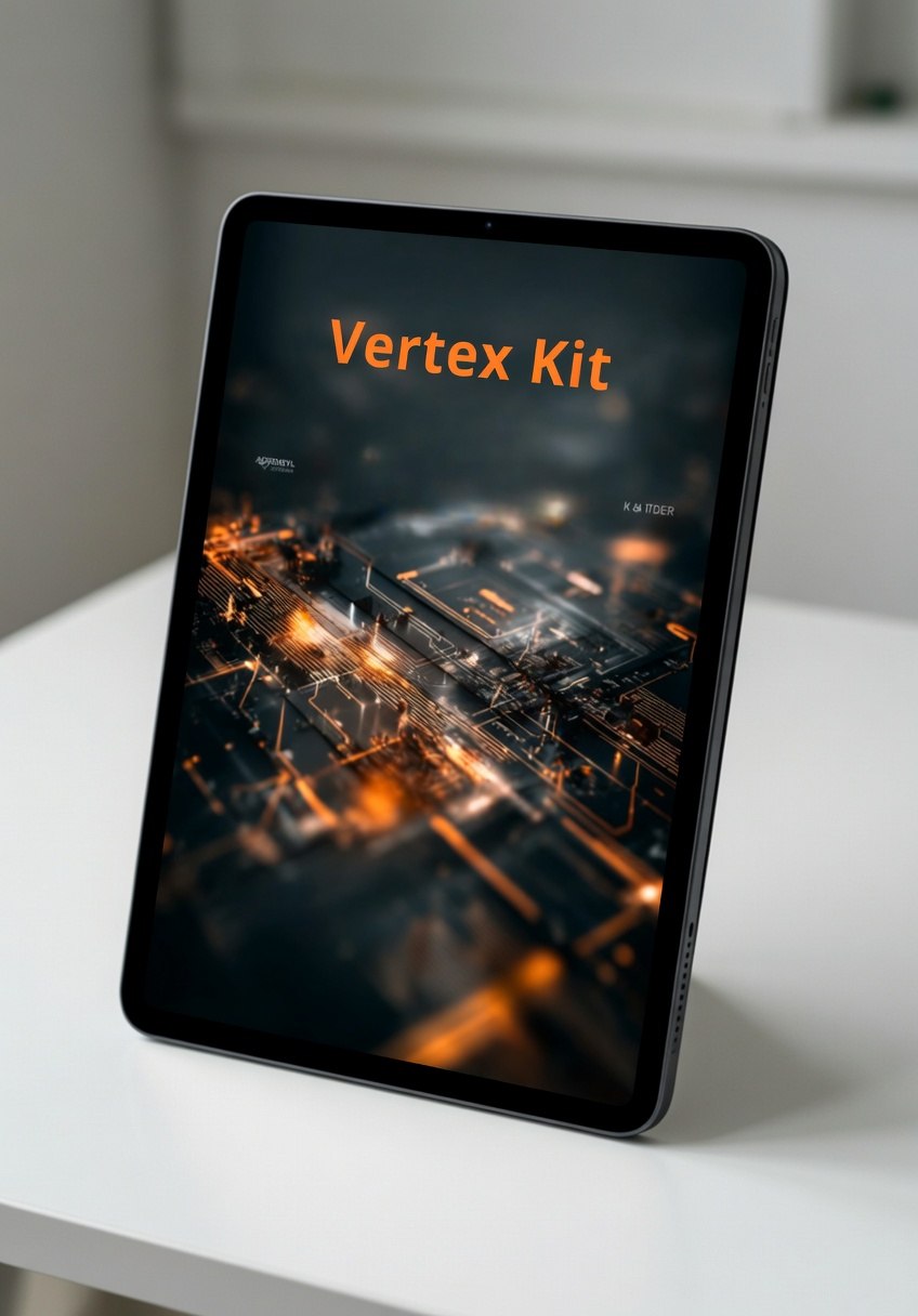 Tablet displaying 'Vertex Kit' on a white surface