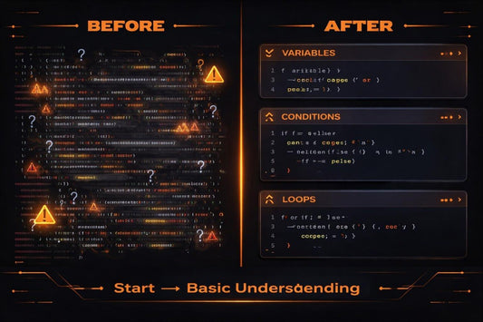 Comparison of code with 'Before' and 'After' highlighting variables, conditions, and loops.